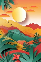 Sticker - A serene tropical landscape with palm trees and sandy beach at sunset