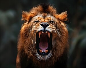 Canvas Print - Fierce Lion Roaring with Intense Power and Commanding Expression