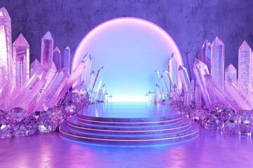 Poster - A stage with crystals lit by a blue light