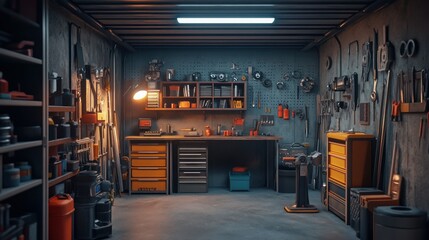 Aufkleber - Well-Organized Garage Workshop with Tools and Storage