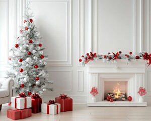 Wall Mural - Elegant Christmas living room with decorated tree and gifts.