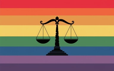 Scales of Justice on Rainbow Background