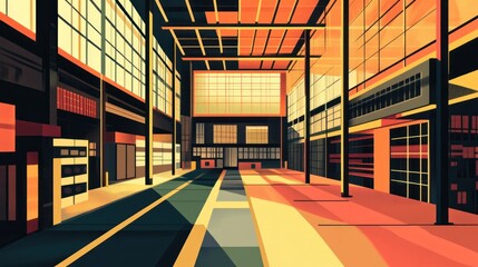 Poster - Abstract Cityscape with Geometric Lines and Vibrant Colors