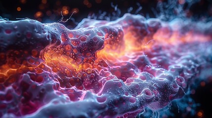 Poster - An immunofluorescence microscopy image depicting the distribution of type I collagen in bone matrix, showing its fibrillar organization