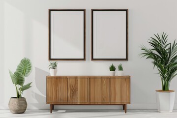 Poster - Blank picture frame mockups furniture sideboard indoors.