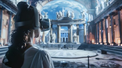 Poster - futuristic virtual classroom with ancient roman forum immersive learning experience