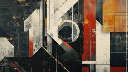 Aufkleber - Abstract Geometric Composition with Red, Black, and White Stripes