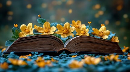 Wall Mural - Open Book with Yellow Flowers