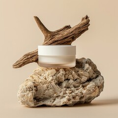 Sticker - Skincare packaging set mockup wood driftwood.