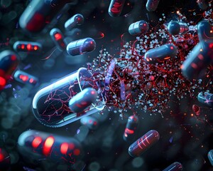 Poster - Futuristic Nanobot Pill Dissolving in Stomach to Diagnose and Treat Medical Conditions