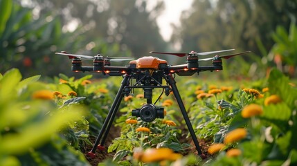 Poster - Capture the precision of a drone conducting agricultural surveys, mapping crop health and soil conditions to optimize farming practices and