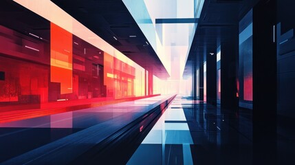 Poster - Abstract Futuristic Architectural Corridor with Colorful Glass Panels