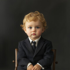 Canvas Print - toddler in a suit, looking at camera, ad photography