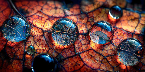 A leaf with drops of water on it