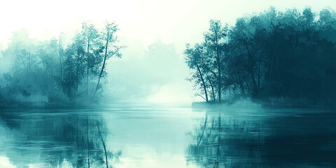 Poster - A serene and peaceful scene of a lake with trees in the background