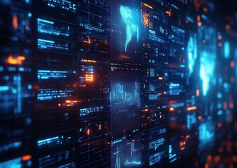 Poster - Digital Data Network Interface With Futuristic Elements