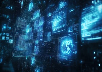 Poster - Futuristic Digital Data Network With Holographic Interface