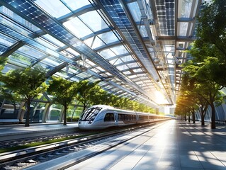 Poster - Futuristic Solar Powered Train Station With Translucent Roofs Harnessing Natural Light