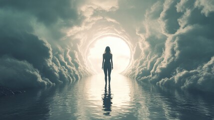 Wall Mural - Woman in Front of Cloud Tunnel