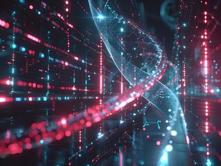 Poster - Futuristic Digital Archive Showcasing Holographic DNA Sequences Representing Vast Libraries of Information