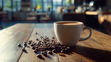 Wall Mural - Coffee on Wooden Table