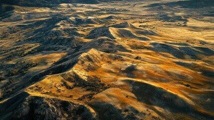 Wall Mural - Aerial View of Rolling Hills with Golden Hues