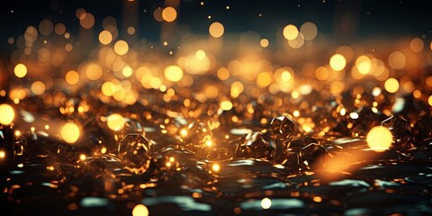 a shimmering field of multifaceted crystals bathed in warm, incandescent light, reflecting a luminou