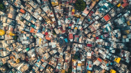 Poster - Aerial View of Densely Populated City Block with Colorful Roofs