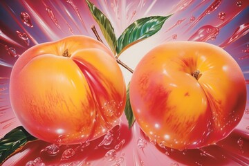 Canvas Print - Airbrush art of a peaches produce fruit plant.