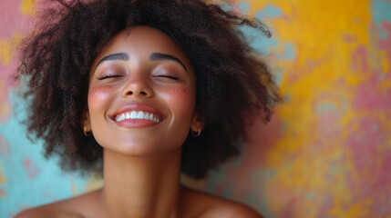 Poster - A joyful moment of receiving good news, with happy tears, isolated on a pastel backdrop,