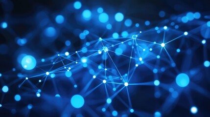 Fototapete - A vibrant abstract design showcases interconnected blue nodes on a dark background