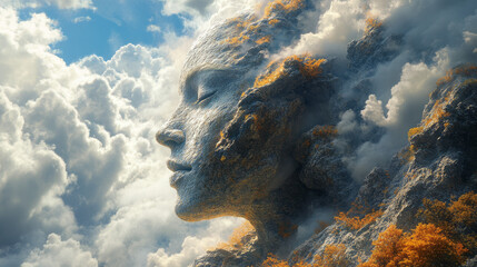 Leinwandbilder - Face merging with a landscape of imaginative scenes,