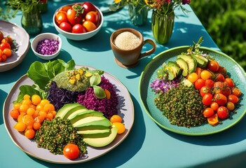 vibrant allergen free dishes nicely plated colorful plates showcasing variety ingredients textures feast visual delight, arrangement, artistry, appetizer