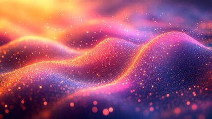 Poster - A dynamic wave of colorful bokeh lights, softly transitioning across a pastel gradient background,