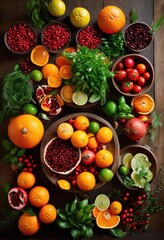 Wall Mural - vibrant display fresh ingredients culinary inspiration featuring colorful herbs stunning culinary feast, artistry, chef, food, presentation, fruits