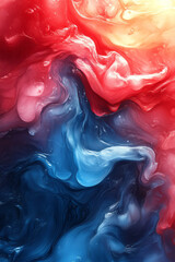 Poster - A fluid, marble-like texture with swirling red and blue tones, isolated on a soft gradient backdrop,