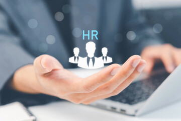 HR(human resources) technology. HRM, Human resource manager checks the CV online. Fill out an online employee assessment form. Human resource management, HR, recruitment, leadership and teambuilding.