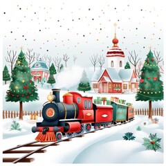 Wall Mural - Cute Christmas Train Filled with Toys