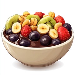 Poster - A colorful bowl of fruit topped with nuts, ideal for a healthy snack or breakfast.