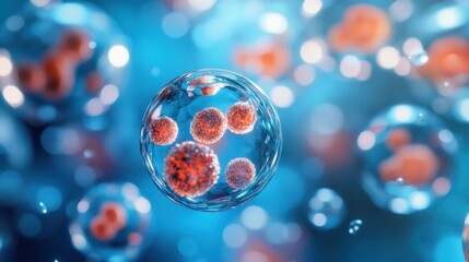 Wall Mural - Every cell contains red and pink human cells inside a blue bubble, isolated on a light background.