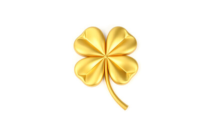 Metallic 3D image of 3D gold clover leaf on white background. Generative AI