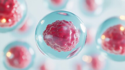 Wall Mural - Every cell contains red and pink human cells inside a blue bubble, isolated on a light background.