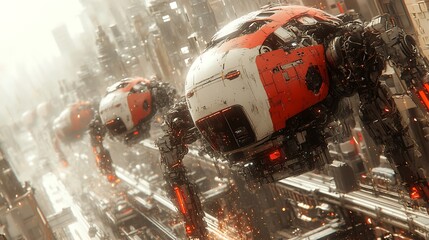 Poster - Automated Car Assembly Line with Robotic Arms Working on Sleek Car Frames
