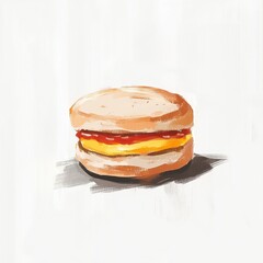 Poster - A simple illustration of a sandwich with cheese and ketchup, emphasizing food aesthetics.