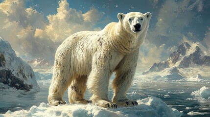 Wall Mural - majestic polar bear standing tall on an ice floe its fur camouflaging with the snowy landscape evoki