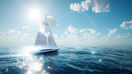 Wall Mural - Futuristic Solar Powered Sailboat Harnessing Wind and Sun for Sustainable Sea Voyage