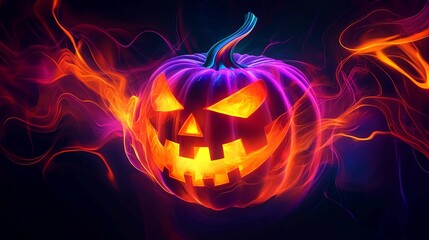 Poster - A glowing jack-o'-lantern surrounded by colorful smoke for Halloween
