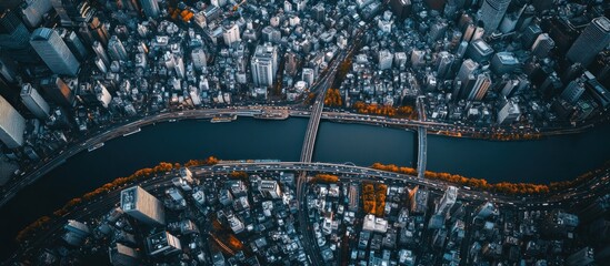 Poster - Aerial View of Cityscape with River