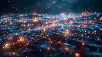 Poster - futuristic quantum network bridging deep space and earth with glowing connections