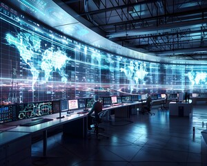 Poster - Engineers Monitoring Holographic Smart Grid Display for Optimized Power Distribution
